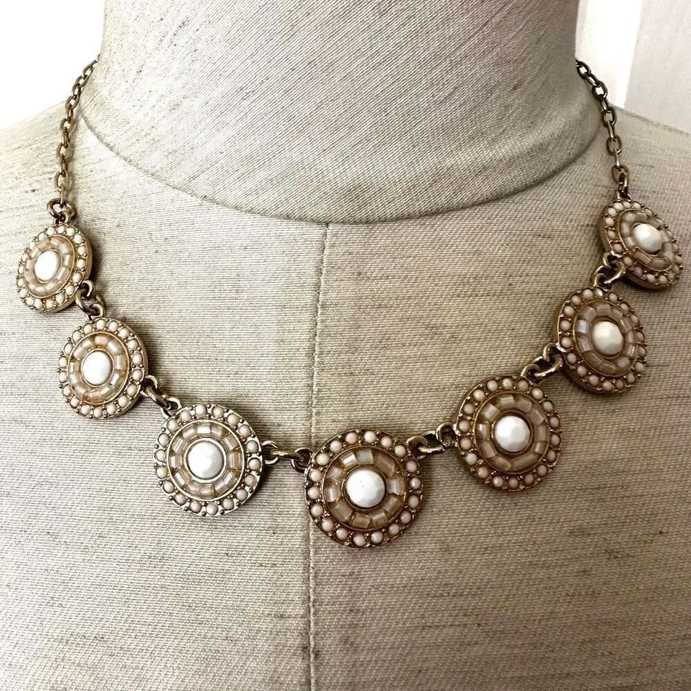 Gold tone and white circle necklace